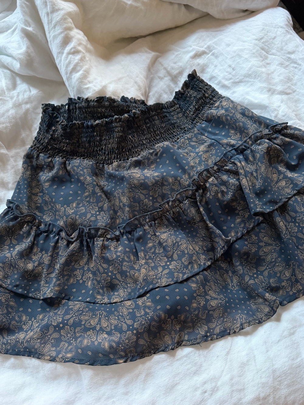 Altar'd State Navy Blue Paisley Tiered Ruffle Skirt